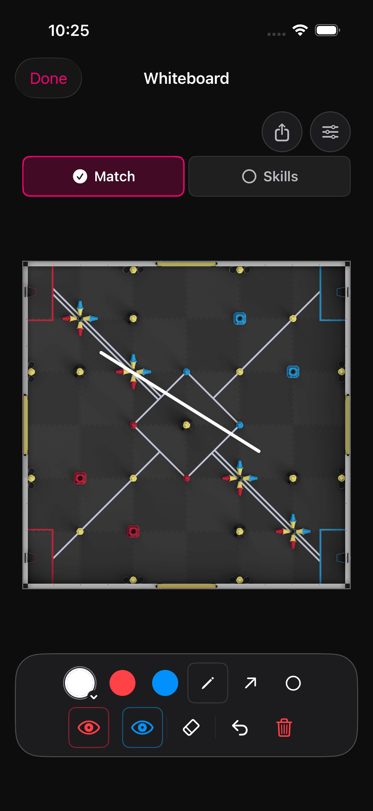 Scoutly 2.3 Whiteboard with a VEX field and match-planning controls